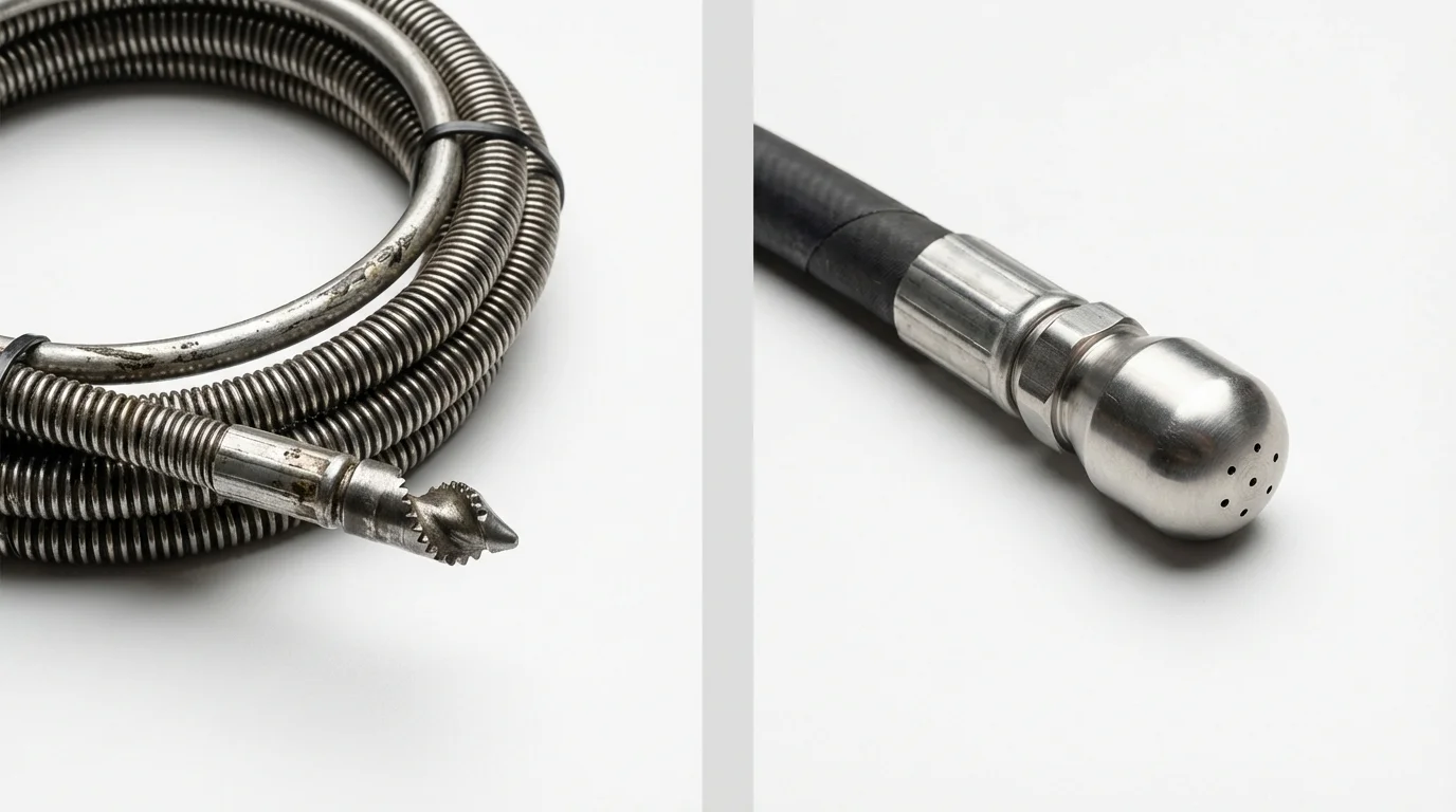 Drain snake cable and hydro jetting nozzle used for drain cleaning in Watervliet, NY