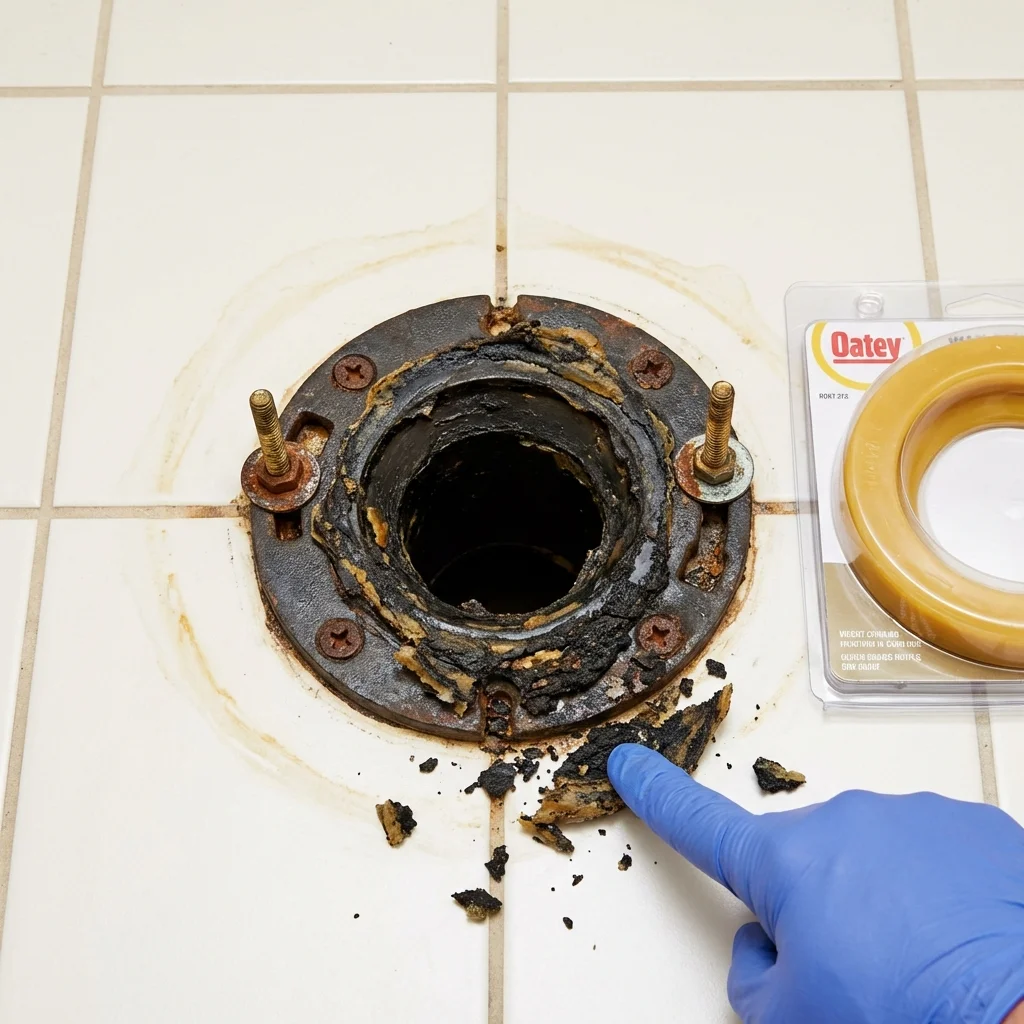 Failed wax ring showing water seepage at the base of a toilet in a Watervliet, NY home