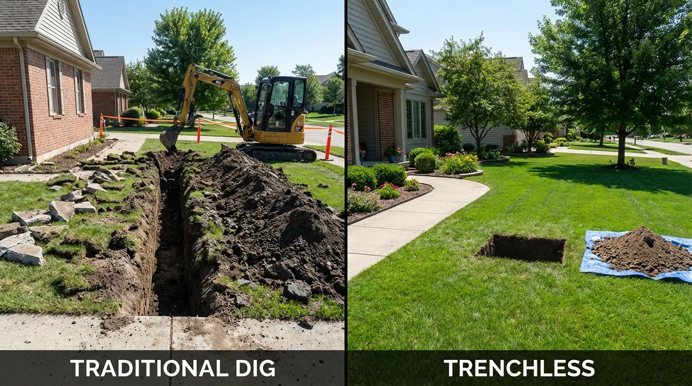 Trenchless sewer repair with minimal yard damage versus traditional excavation in Watervliet, NY